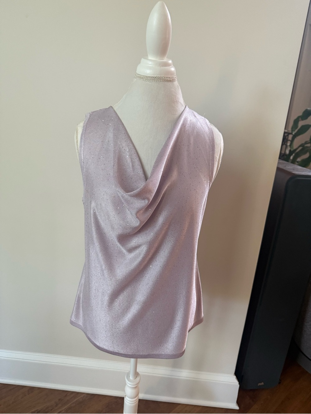 White House Black Market Light Lavender Sleeveless Draped Cowl Top